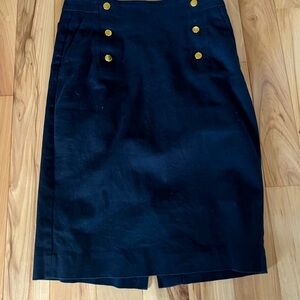 Ann Taylor Factory Navy Blue Pencil Skirt with Gold Button Details